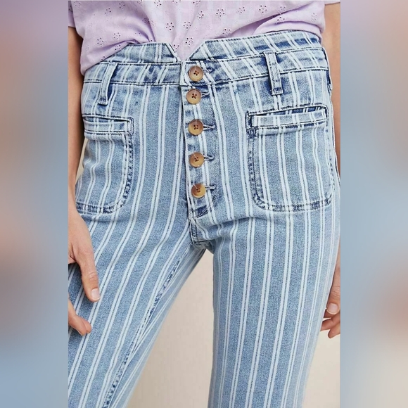 Anthropologie Pilcro Acid Washed High Rise Striped Jeans Size 25 - Picture 2 of 9